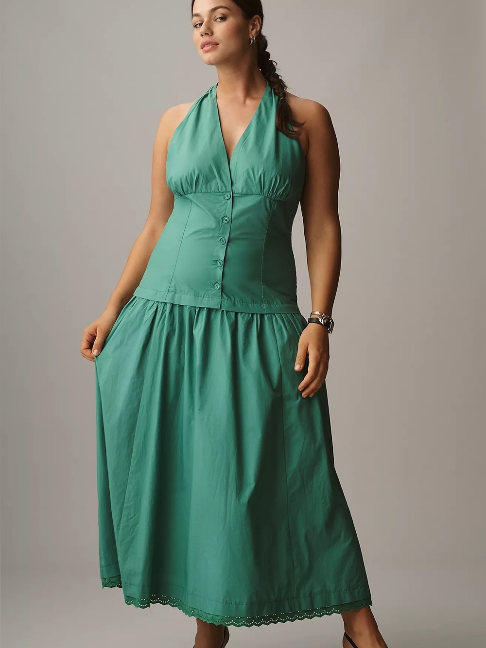 Anthropologie Maeve Halter V-Neck Drop-Waist Midi Dress - Picture 5 of 7